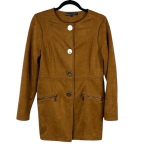 Mariloup Wolfe Retro Boho Faux Suede Button Front Transition Jacket Small Brown